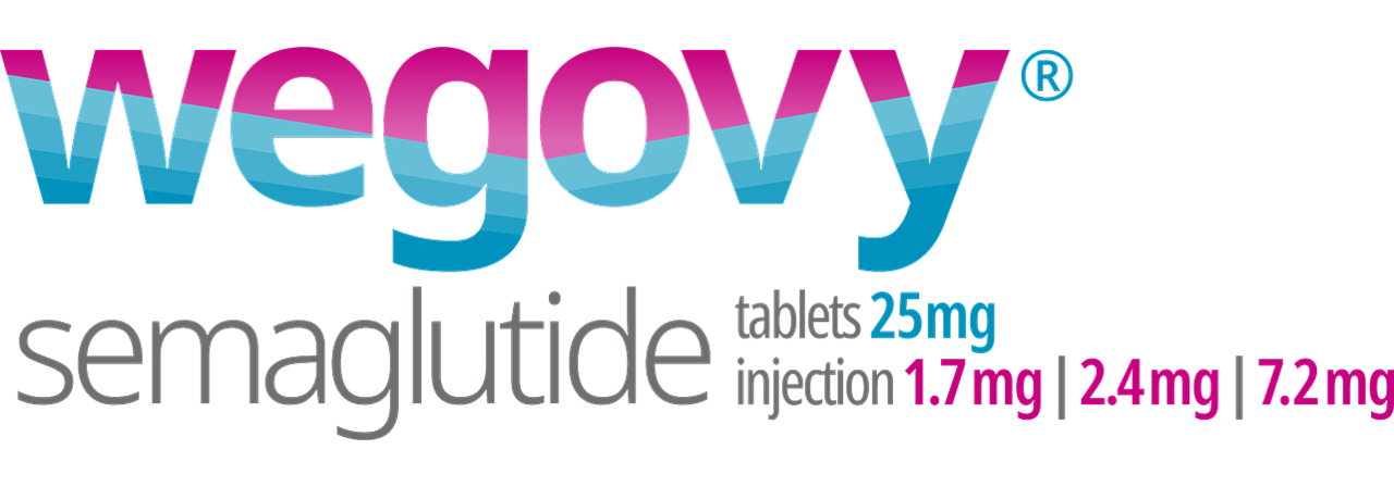 Once-weekly Wegovy® semaglutide tablets 25 mg semaglutide injection 2.4 milligrams logo